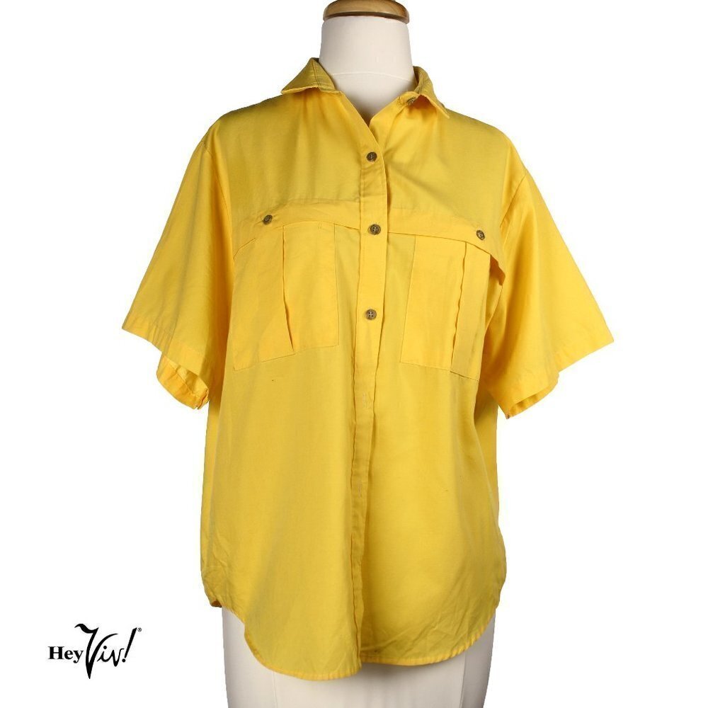 Harbour Isle Yellow Button Up Blouse - Double Breast Pocket - Sz XL